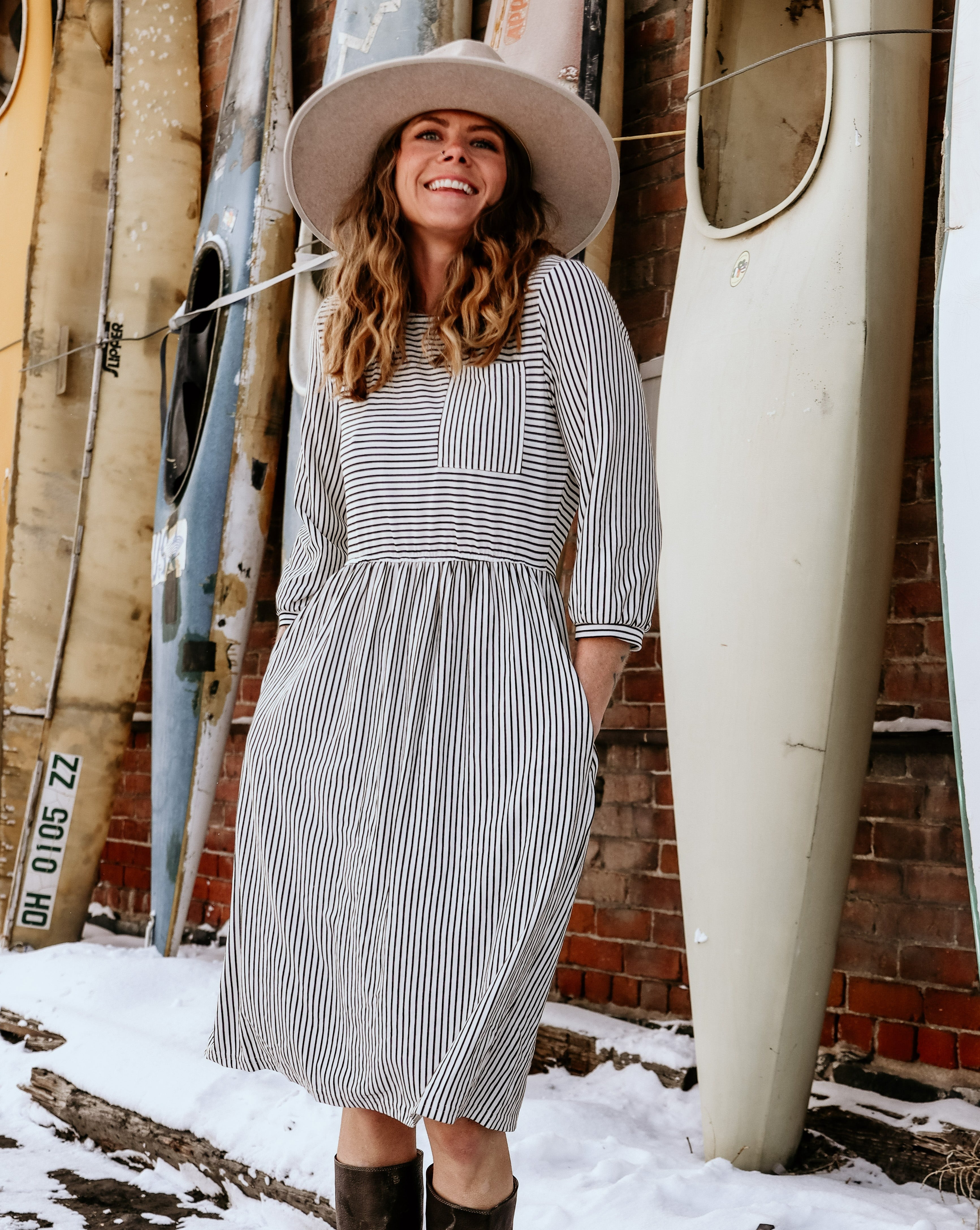 今期　T/W OMBRE CHECK BALLOON SLEEVE DRESS T/W OMBRE CHECK BALLOON SLEEVE DRESS-BEIGE- – OBLIGE