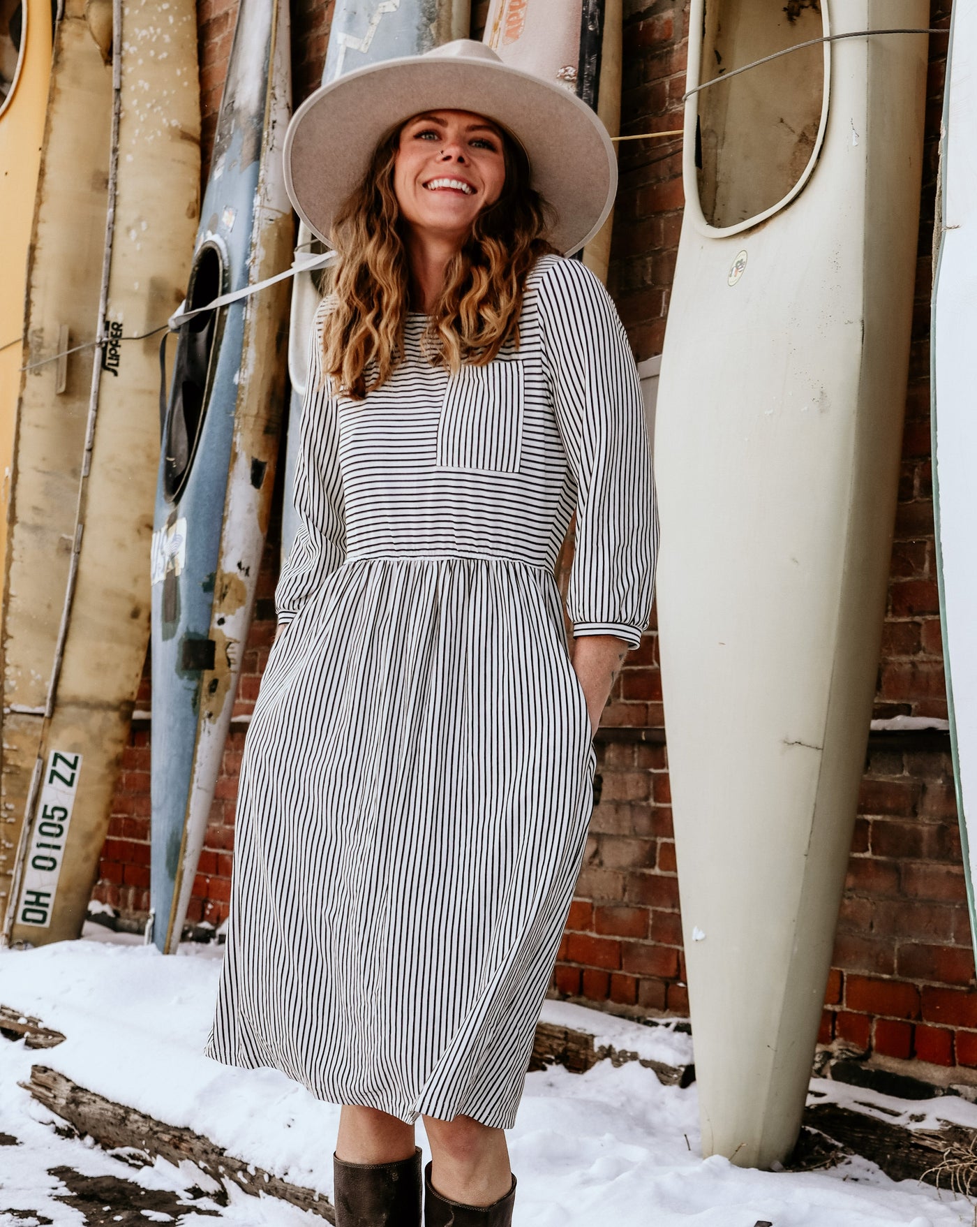 MEROKEETY Balloon Sleeve Striped Midi Shirt Dress Merokeety MEROKEETY Balloon Sleeve Striped Midi Shirt Dress Merokeety