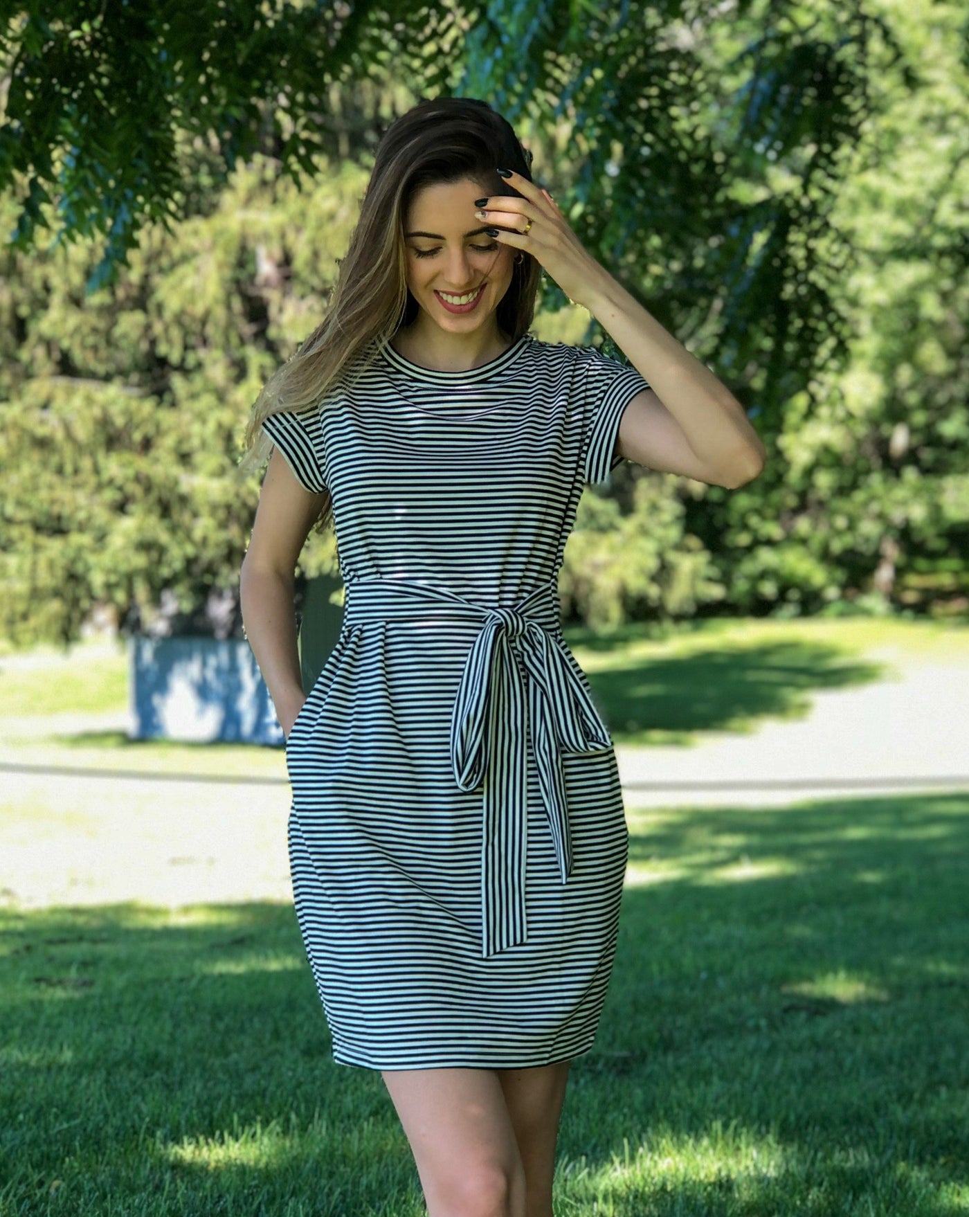 MEROKEETY Women's Summer Striped Short Sleeve T Shirt Dress Casual