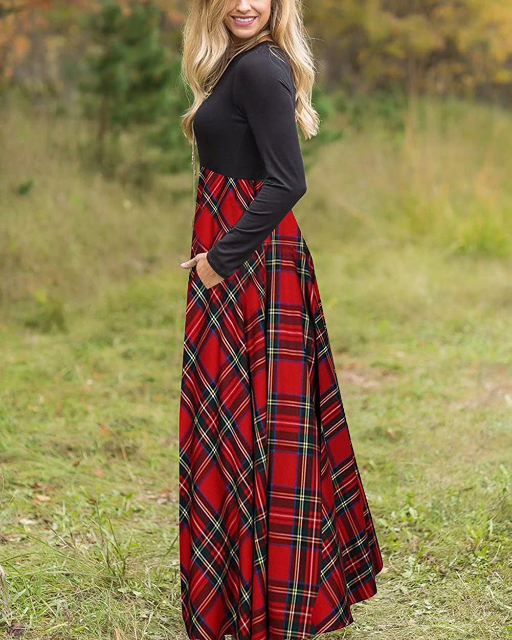 MEROKEETY Plaid Empire Waist Maxi Dress Merokeety MEROKEETY Plaid Empire Waist Maxi Dress Merokeety