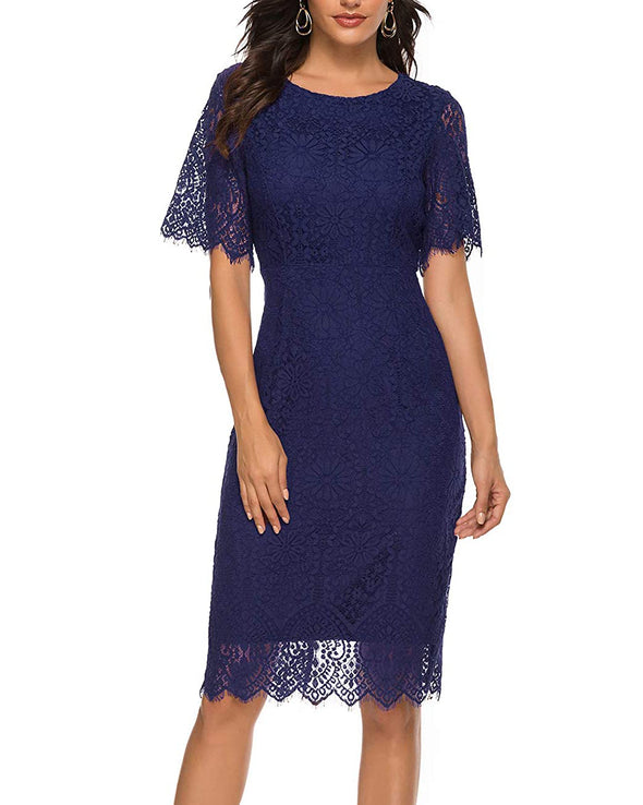 MEROKEETY Short Sleeve Lace Floral Cocktail Dress