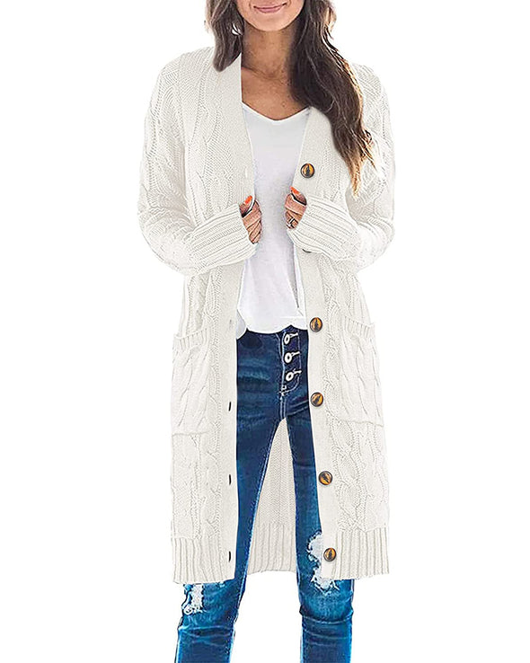 MEROKEETY 2023 Cable Knit Long Button Cardigan