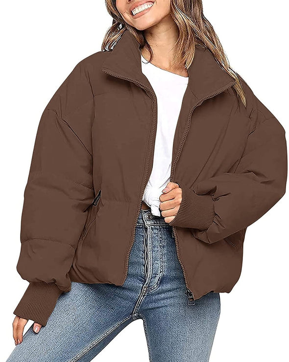 MEROKEETY Baggy Short Down Zip Puffer Jacket Coat
