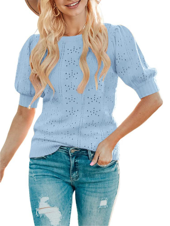 MEROKEETY Puff Short Sleeve Pullover Sweater Knit Top