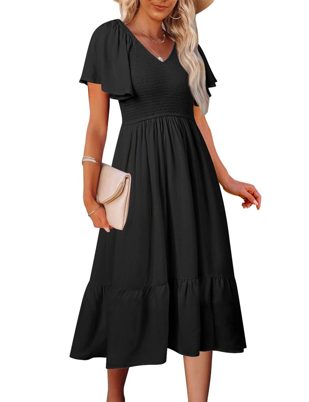 MEROKEETY Flutter Short Sleeve Smocked Tiered Dress – Merokeety