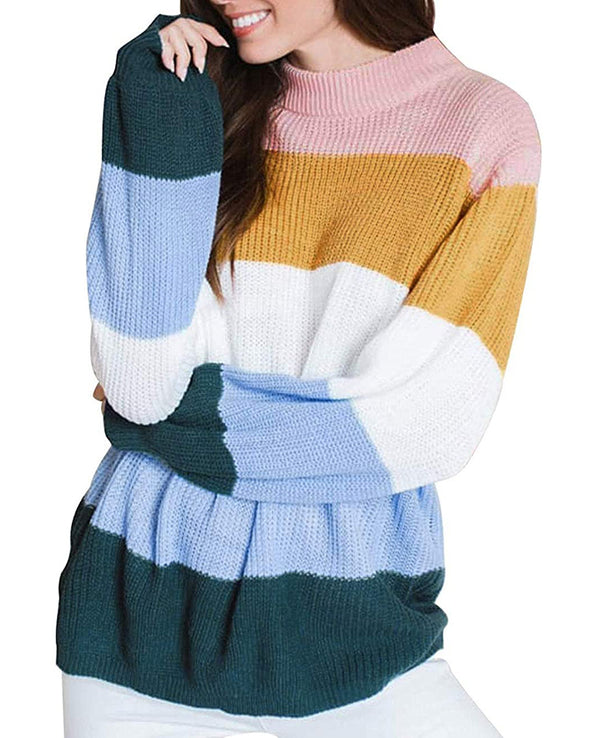 MEROKEETY Color Block Casual Pullover Knit Sweater