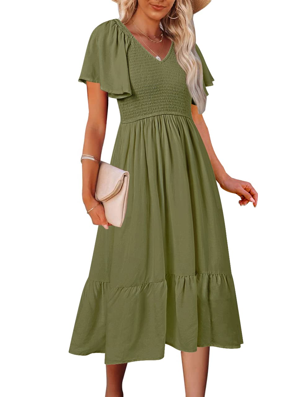 MEROKEETY Flutter Short Sleeve Smocked Tiered Dress – Merokeety
