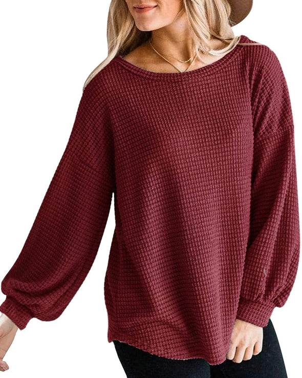 MEROKEETY Long Sleeve Waffle Knit Oversized Sweater