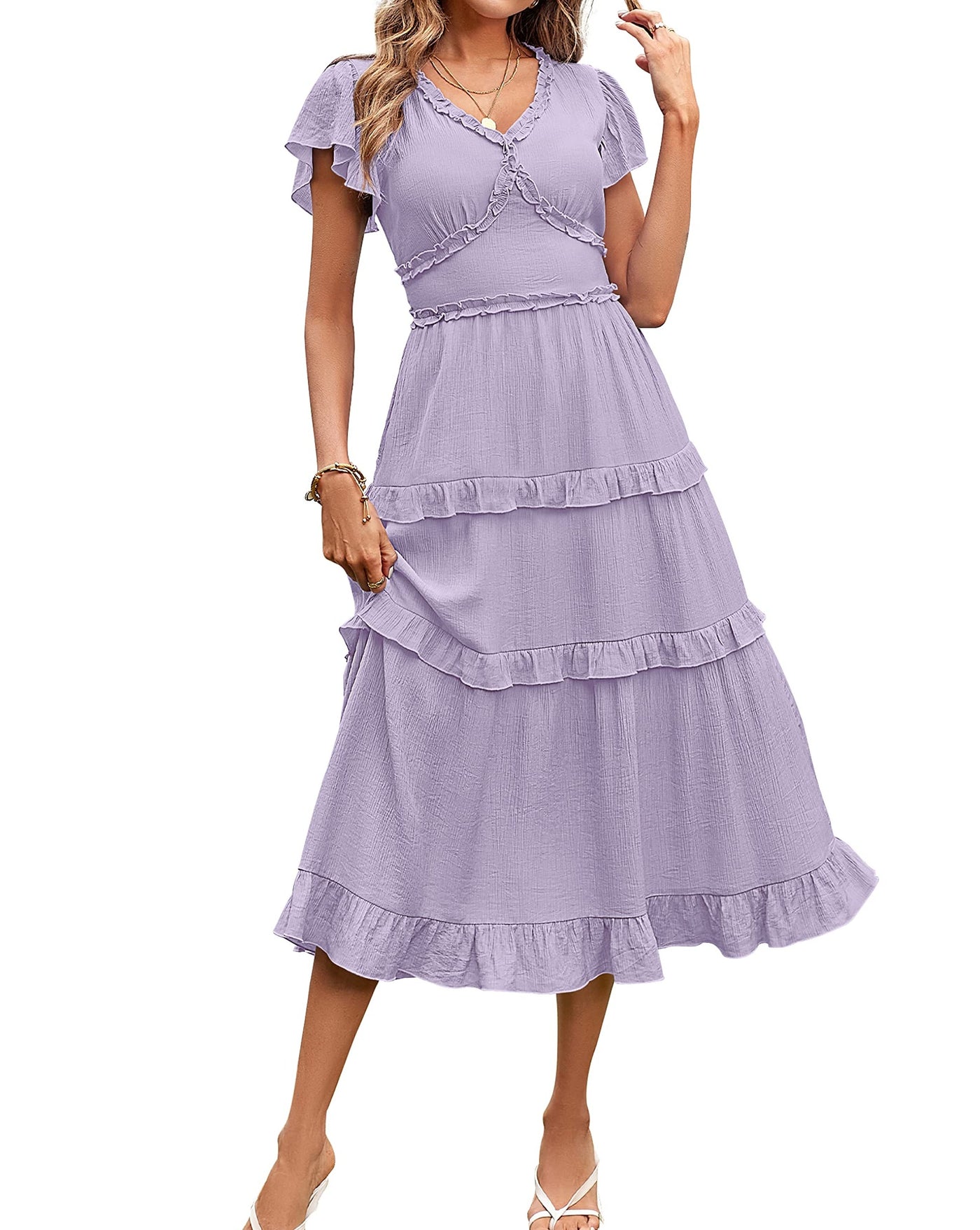 Flutter Sleeve Midi Dress S Flutter Ruffle Sleeve V Neck High Elastic Wasit Flowy Midi V Neck Fall Dress Flutter Sleeve Midi Dress S Flutter Ruffle Sleeve V Neck High Elastic Wasit Flowy Midi V Neck Fall Dress