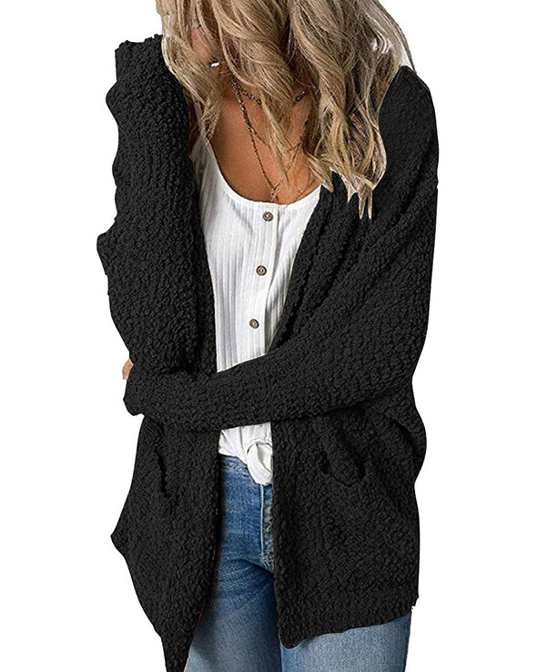MEROKEETY Soft Chunky Knit Open Front Cardigan