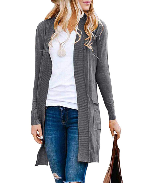 MEROKEETY Open Front Ribbed Knit Cardigan