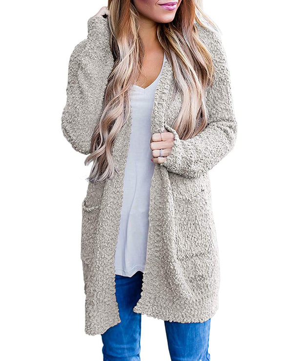 MEROKEETY Soft Chunky Knit Open Front Cardigan